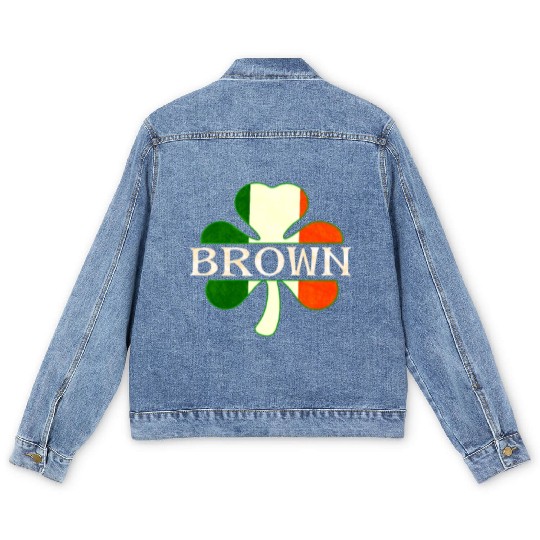 Brown Irish Surname Ireland Flag Shamrock Men's Denim Jackets