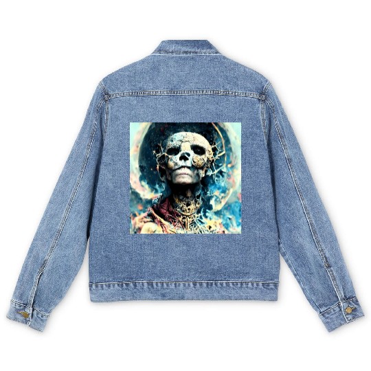 Extremely Realistic Skull in Abstract Art Men's Denim Jackets