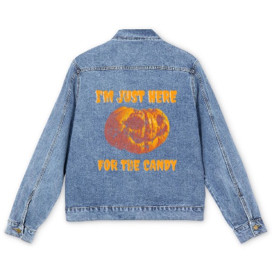 I'M JUST HERE FOR THE CANDY OLD PUMPKIN DRAWING Men's Denim Jackets
