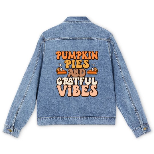 Retro Pumpkin Pies Grateful Vibes Thanksgiving Men's Denim Jackets