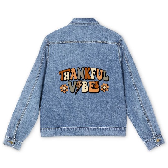 Retro Thankful Vibes Leopard Print Men's Denim Jackets
