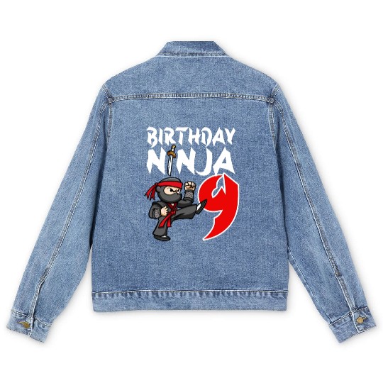 Birthday Party 9 Years Old Japanese Ninja Birthday Men's Denim Jackets