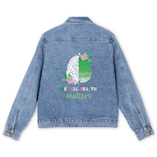 Green and Pink : Mental Health Matters Men's Denim Jackets