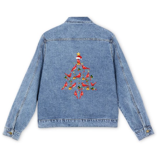 Cardinal Bird Ornament Decoration Christmas Tree Men's Denim Jackets