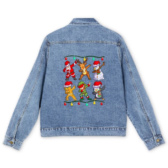 Christmas Dabbing Santa Elf De Friends Xmas Men's Denim Jackets