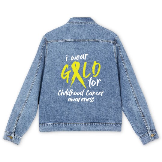 I Wear Gold For Childhood Cancer Awareness Men's Denim Jackets