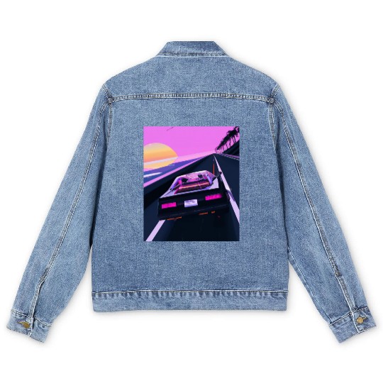 Vaporwave Aesthetic Sports Car Driving Into A Men's Denim Jackets