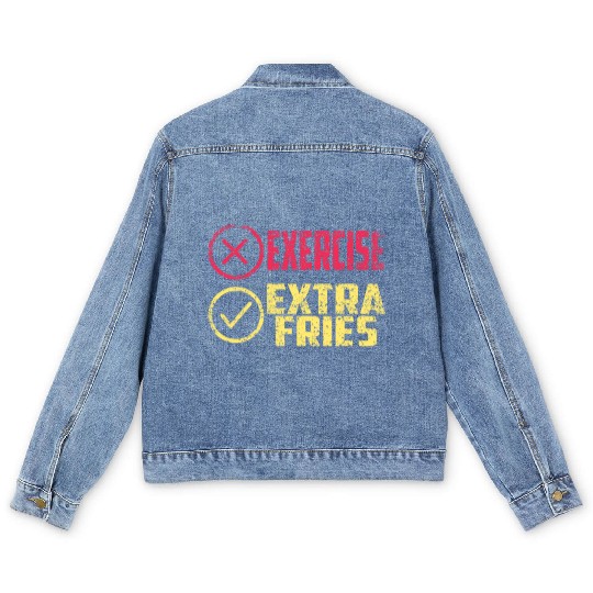 Exercise Extra Fries Chips Workout Gym Men's Denim Jackets