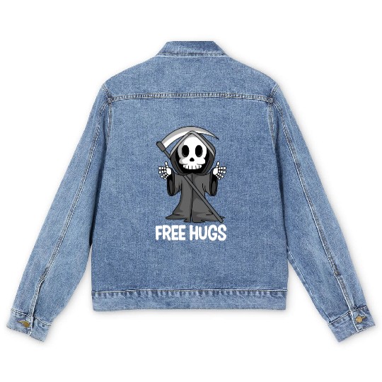 Free Hugs Grim Reaper Spooky Halloween Men's Denim Jackets