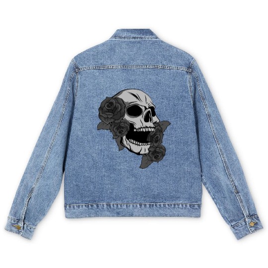 Black Skull Roses Aesthetic Goth Gothic Men's Denim Jackets