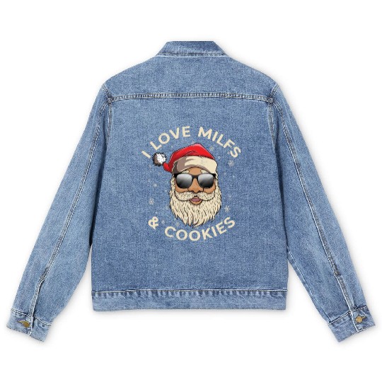 I Love Milfs and Cookies Funny Naughty Santa Claus Men's Denim Jackets