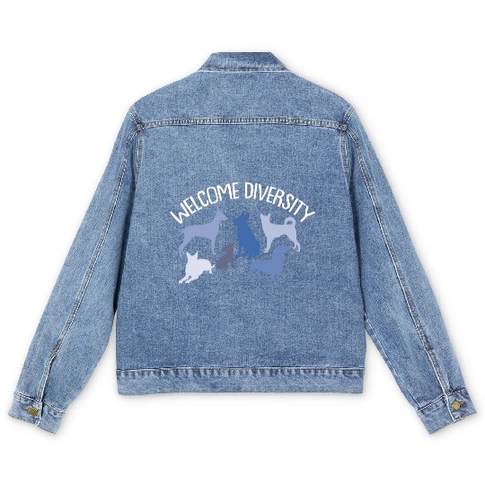 Welcome Diversity T Great For Dog Lovers Men's Denim Jackets