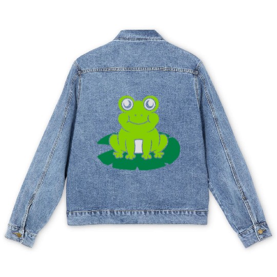 Cute frog sitting water lily Men's Denim Jackets