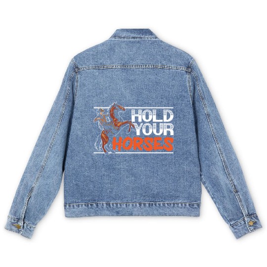 Hold Your Horses Western Rodeo Riding Cowboy Men's Denim Jackets