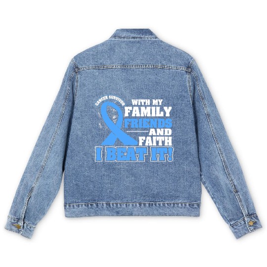 Family Faith I Beat It Prostate Cancer Awareness Men's Denim Jackets