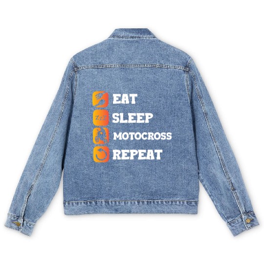 Eat Sleep Repeat Motocross Motorcycle Biker Helmet Men's Denim Jackets