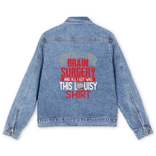 I Survived Brain Surgery Hospital Recovery Men's Denim Jackets