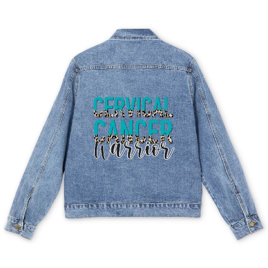 Cervical Cancer Awareness Month Warrior Teal White Men's Denim Jackets
