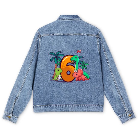6th Birthday Trex Triceratops Dinosaur 6 Year Men's Denim Jackets