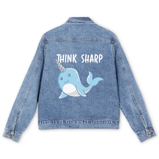 Think Sharp Narwhal Unicorn Of The Sea Animal Men's Denim Jackets