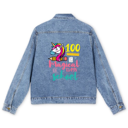100 Magical Days of School Unicorn Teacher Studen Men's Denim Jackets