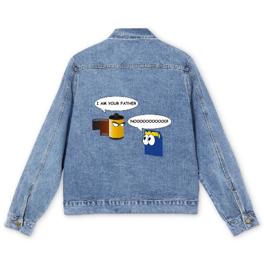 Funny photography Men's Denim Jackets with father and son film a