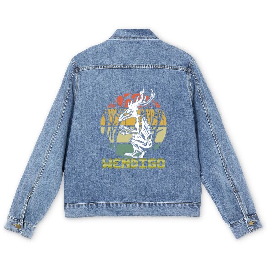 Vintage Folk Wendigo Halloween Cryptid Monster Men's Denim Jackets