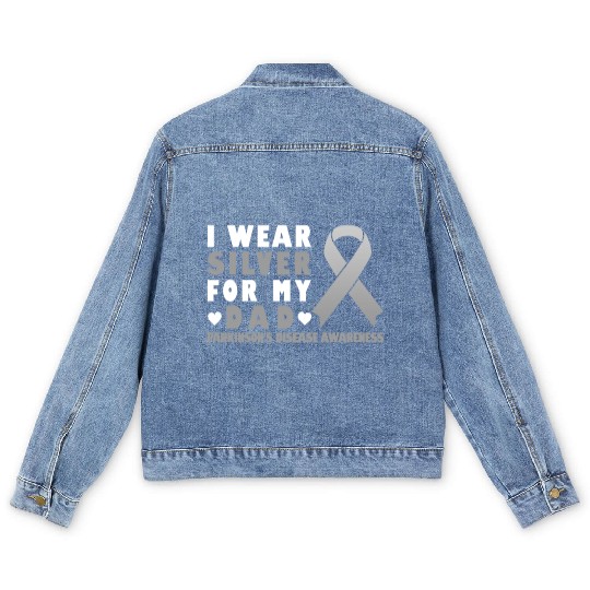 I Wear Silver For My Dad - Parkinsons Disease Men's Denim Jackets