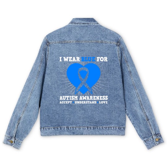 I Wear Blue For Autism Awareness - Accept Men's Denim Jackets