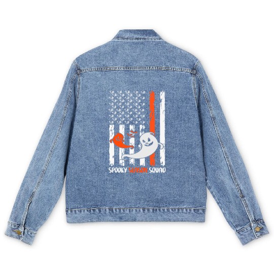 Groovy Halloween Spooky Season Squad US Flag Men's Denim Jackets