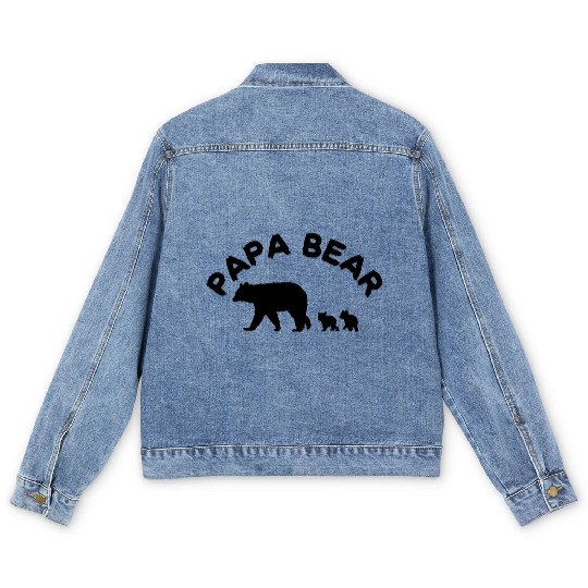 Papa Bear With 2 Two Cubs Dad Father Men's Denim Jackets