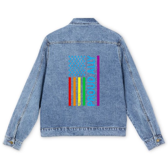Proud Ally LGBT Supporter Gay Pride Rainbow Flag Men's Denim Jackets