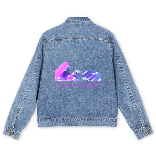 I love winter - mountain-winter in cool colors Men's Denim Jackets