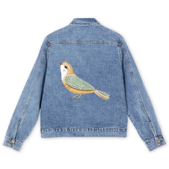 Folk art little fancy bird Men's Denim Jackets