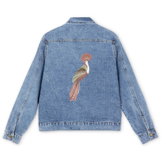 Folk art fancy bird Men's Denim Jackets