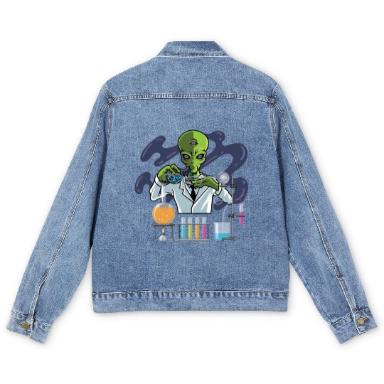 Psychedelic Alien Lab Technician Gift Men's Denim Jackets