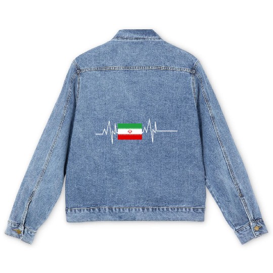 Iran Flag Heartbeat Men's Denim Jackets