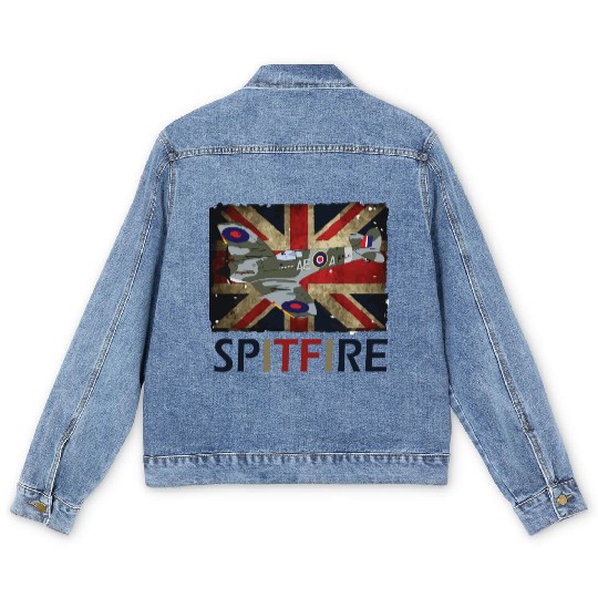 Spitfire WW2 Fighter Aircraft Airplane Union Jack Men's Denim Jackets