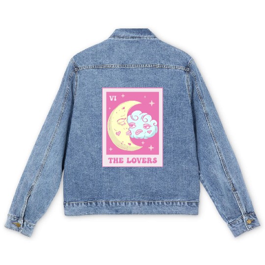Coquette Aesthetic Pink Tarot Card The Lovers Men's Denim Jackets