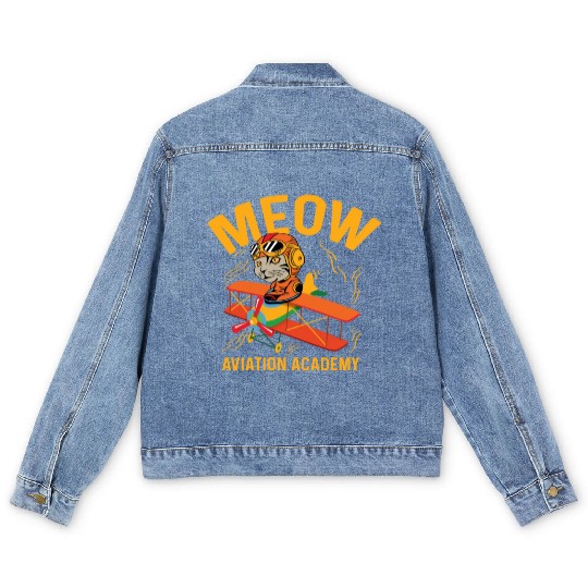 Meow Aviation Academy Co-Pilot Gift Men's Denim Jackets