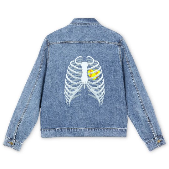 Funny Softbal Heart Skeleton Rib Cage Halloween Men's Denim Jackets