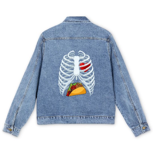 Funny Taco Skeleton Rib Cage Dad Halloween Costume Men's Denim Jackets