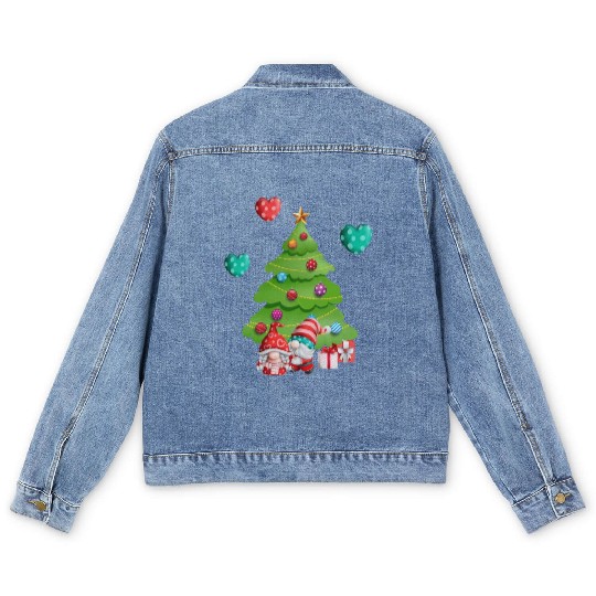 christmas is love, gnomes, christmas tree, love Men's Denim Jackets