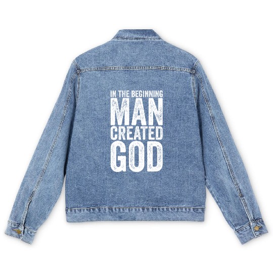Atheism Man created God funny Atheist Men's Denim Jackets