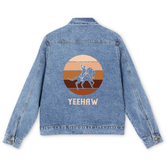 Yeehaw Cowboy Western Desert Cowgirl Horseback Men's Denim Jackets
