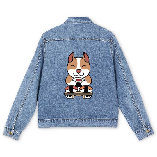 Sushi Lover Pit Bull Men's Denim Jackets