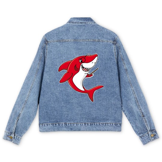 Teacher shark .. school student lessons enrollment Men's Denim Jackets