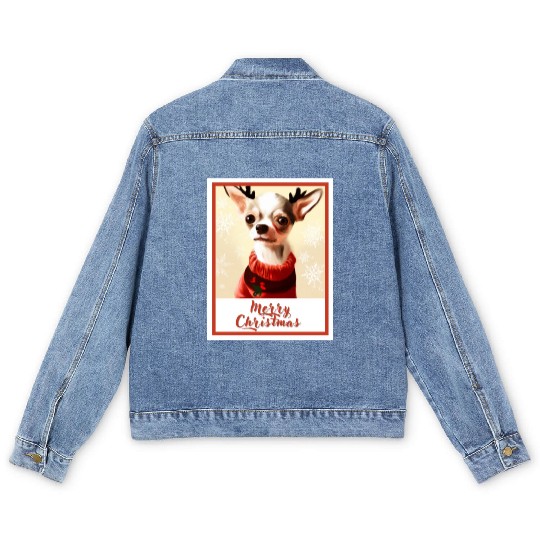 Christmas portrait of a little chihuahua dog. Men's Denim Jackets