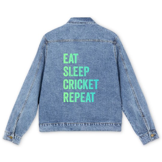 Eat sleep cricket repeat | Cricket Lover Men's Denim Jackets
