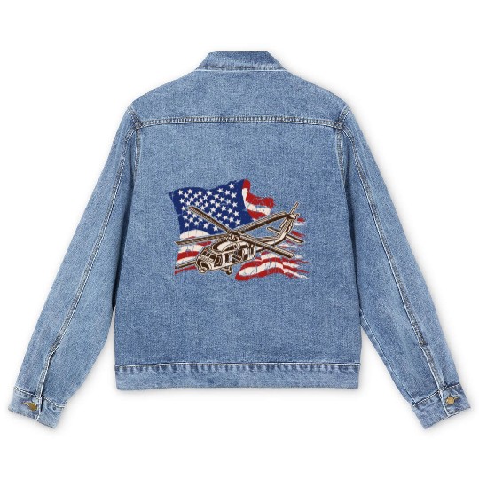 Helicopter with american flag background - chopper Men's Denim Jackets